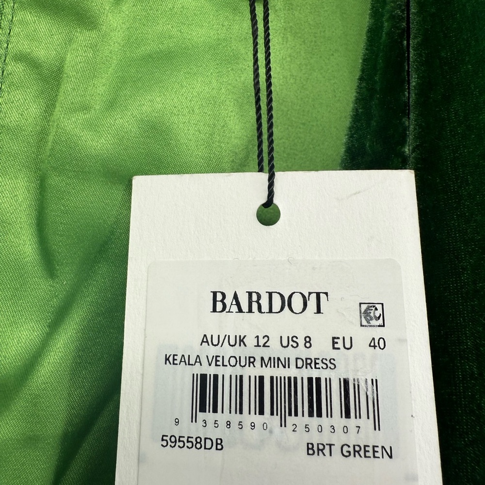 Bardot X Revolve Keala Velour Mini Dress Green Velvet Wrap Long Sleeve Size8 NWT - Picture 5 of 15